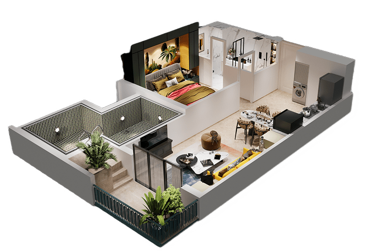 Mirante 1BHK A.2 Isometric View