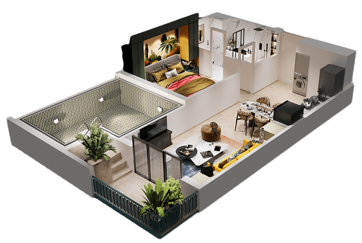 Mirante 1BHK A.3 Isometric View