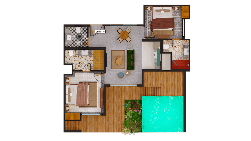 Melhor Group 2BHK Unit 01 First Floor 
Plan Cutroof