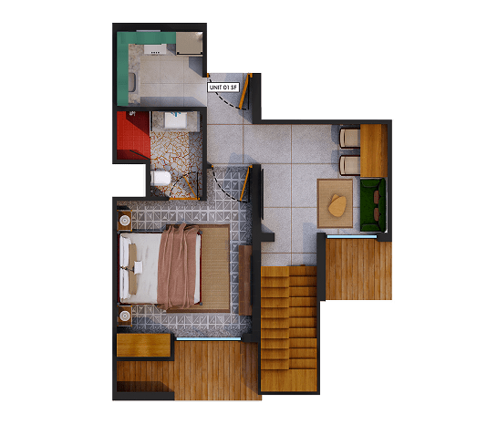 Melhor Group 1BHK Unit 01 Second
 Floor Plan Cutroof